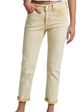 Pilcro by Anthropologie The Slim Boyfriend Jeans Sz 27 Yellow Acid Wash Mid Rise